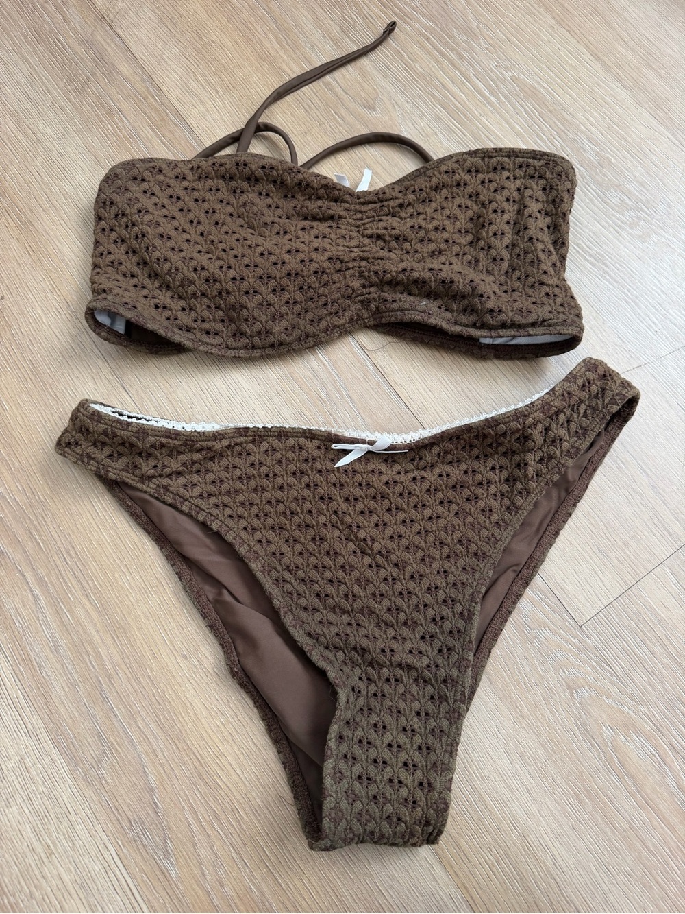 Amazon Brown Textured Bandeau Bikini with Removable Straps